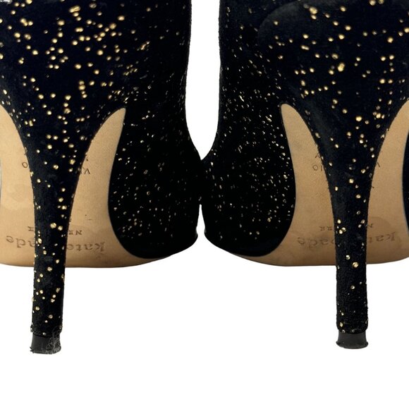Kate Spade Licorice Pumps Womens 6 B Black Gold Flecked Suede Pointed Heel Italy - Picture 12 of 15